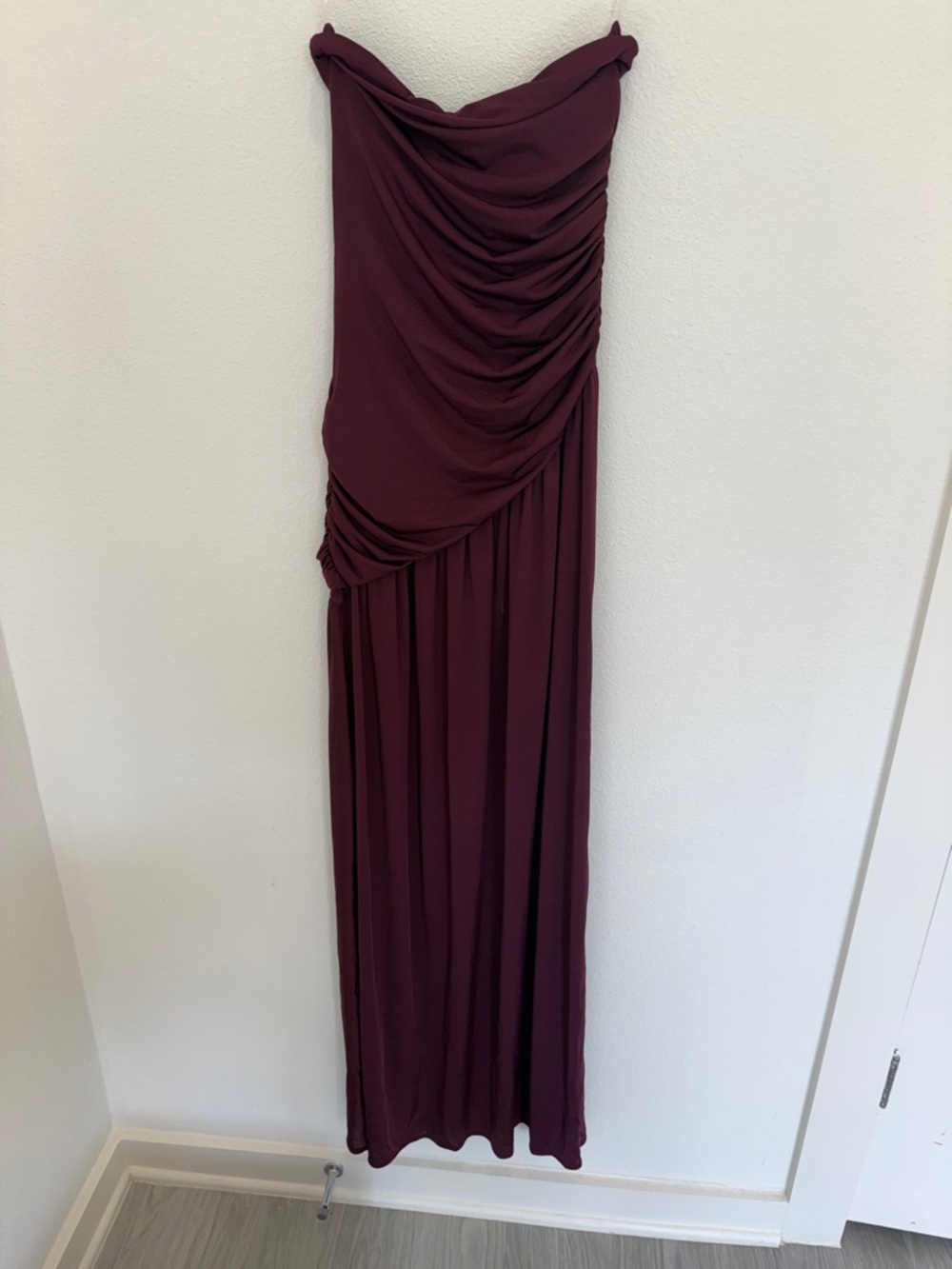 Meshki Bex Strapless Slinky Maxi Dress With Split - Burgundy - Picture 6 of 6